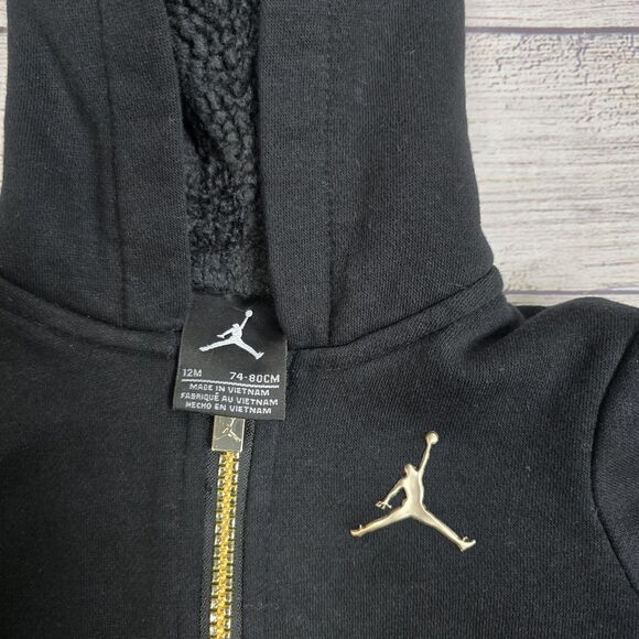 Jordan Black Full Zip Hoodie Sweatshirt Baby Size 12 Months Gold Jumpman Logo - Picture 3 of 5